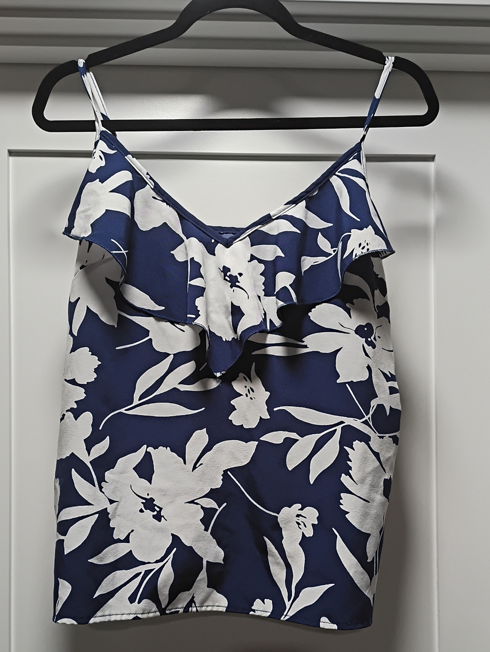 SHEIN Navy and White Floral Ruffle Cami Tank
